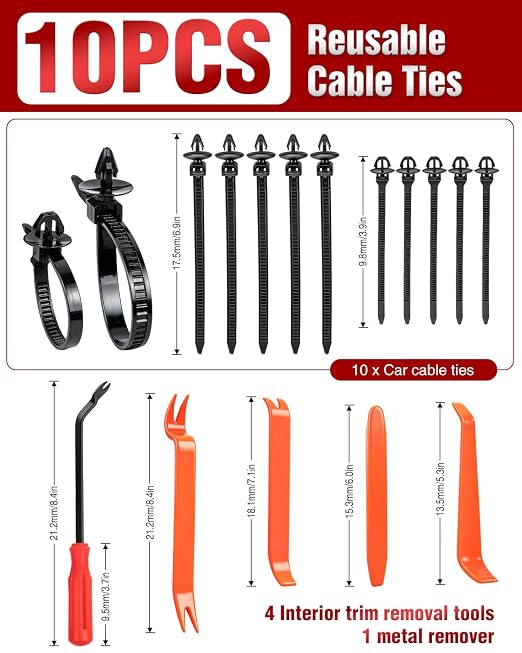 635PCS Automotive Retainer Clips& Trim Removal Tools,16 Universal Sizes Push Type Rivets Fasteners,Door Panel Clips with 10 Cable Ties for Ford, Toyota, Chevy, Honda