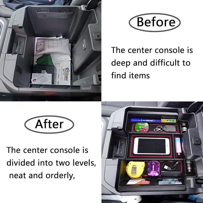 [Full-Coverage ] Center Console Organizer Compatible with 2019-2022 Chevy Silverado 1500/GMC Sierra 1500 and 2020-2023 Silverado/Sierra 2500/3500HD Accessories, Armrest Insert Tray, Red