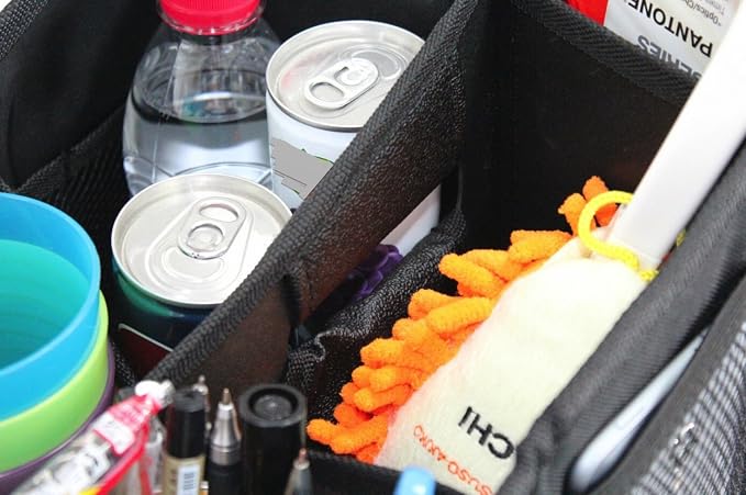 Car Organizer, Car Console Organizer with 6 Large Pockets, + Adjustable Dividers for Keeping Miscellaneous Items Organized- Use in Front or Back to Store Kids’ Toys, Books, Snacks etc