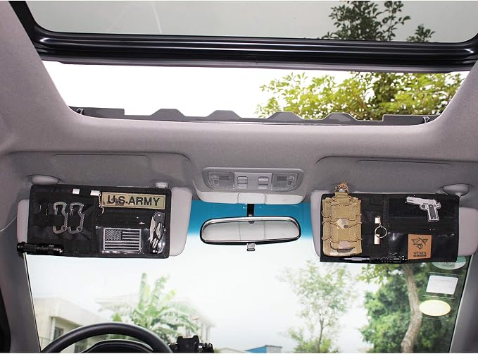 WYNEX Car Sun Visor Organizer with MOLLE Panel | Universal Car Storage Pouch, Compatible Sedan, Suvs, and Vans | for Small Tools, Glasses & Documents