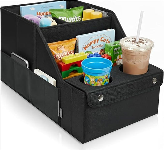 Global Cart Back Seat Car Organizer with 11 Storage Compartments and 2 Cup Holders - Car Seat Organizer for Kids, Travelling, Camping & Household Stuff