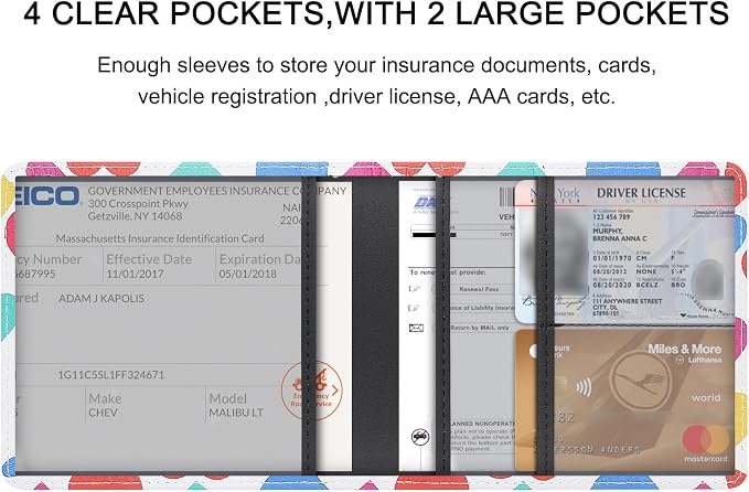 LumiMokki Car Registration and Insurance Holder, Leather Registration and Insurance Card Holder, Vehicle Glove Box Organizer - For Documents, Cards, License (Heart symbol)