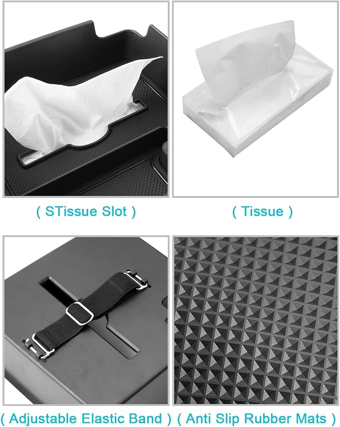 CDEFG Center Console Organizer Tray for 2022-2025 2026 Nissan Frontier with Tissue Slot, 2025 2026 Frontier Truck Accessories Middle Console Organizer Armrest Storage Box with Elastic Band