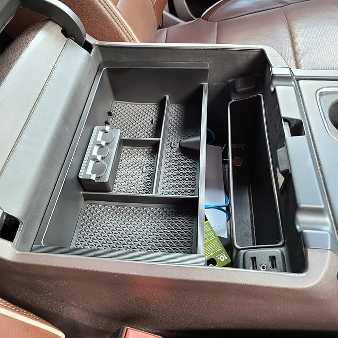 Center Console Organizer for 2014-2018 Chevy Silverado 1500 / GMC Sierra 1500 Accessories and 2015-2019 Sierra/Silverado 2500/3500HD and 15-2020 Yukon/Yukon XL/Tahoe/Suburban Armrest Storage Box black