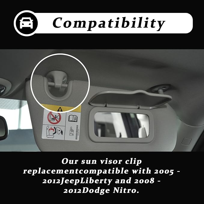 2Pcs Car Sun Visor Clip, Compatible With Jeep Liberty 2005-2012 and Dodge Nitro 2008-2012, Upgraded Car Interior Sunscreen Holder Hook, Automobile Visor Accessories
