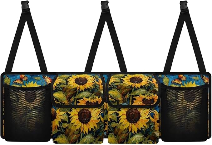 Sunflower Print Car Trunk Organizer Hanging Detachable Car Backseat Storage Bag Foldable Multipurpose Storage Bag for Automotive Trunk Storage and Decoration