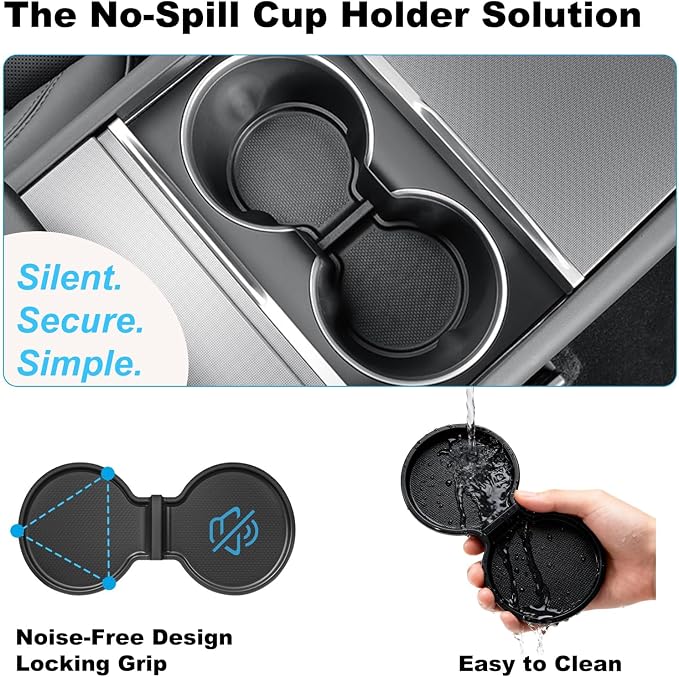 Eonflux Center Console Organizer for Tesla Model Y Juniper (2025-2026 Only Premium & Performance) & Model 3 Highland (2024-2026),Hidden Storage Box & Cup Holder with Silent Silicone Liner, 5PCS Black
