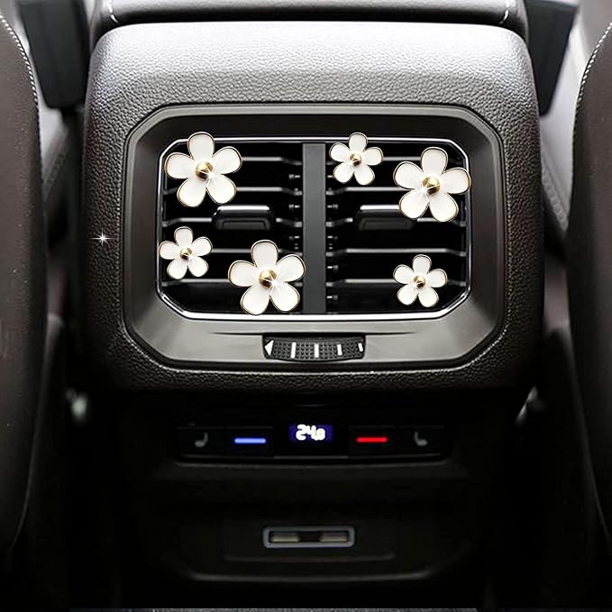 Daisy Air Vent Clips: 6 Pcs Cute Flower Air Conditioning Outlet Clip Car Air Fresheners Vent Clips Interior Decor Charm Car Decoration Cute Accessories for Women Girls + Mask Hook(White)
