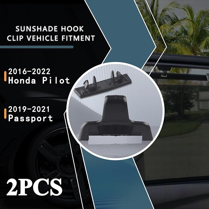 Rear Sun Shade Hook Clip with Cover Kit Black Compatible with Honda Pilot 2016-2022 Passport 2019-2021 Replace Rear Left&Right Window Sunshade Hook Clip 2PCS