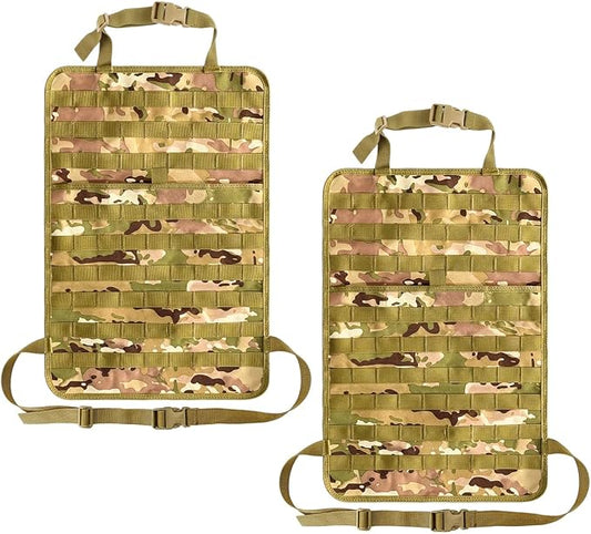 2 PCS Car Seat Back Organizer, Tactical MOLLE Sag Proof Vehicle Panel Backseat Cover Protector, Universal Molle Nylon Storage Bag Seat Back Hanger Pad for Car Truck SUV Pickup (Camouflage CP)