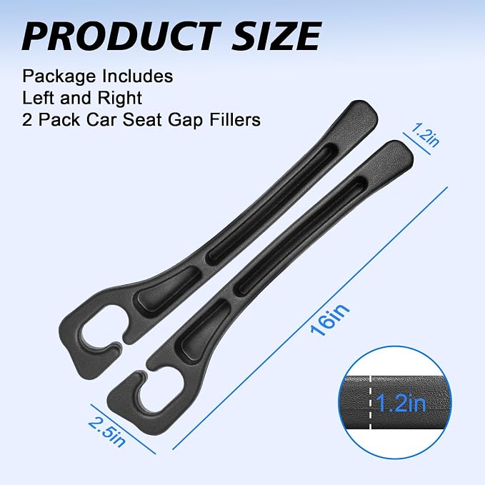 Car Seat Gap Filler 2 Pack, Built-in Storage Slot & Seat Belt Pass-Through Design, No-Readjust Gap Blocker Organizer for SUV Truck Sedan, Universal Fit Car Interior Accessories-487
