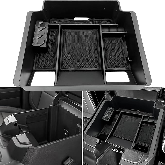 Center Console Organizer fit for GMC 2023 2024 2025 2026 Sierra/Chevy Silverado 1500 Accessories, 2024-2025 2026 2500HD 3500HD (Wireless Charger With Full Console w/Bucket Seats Only)