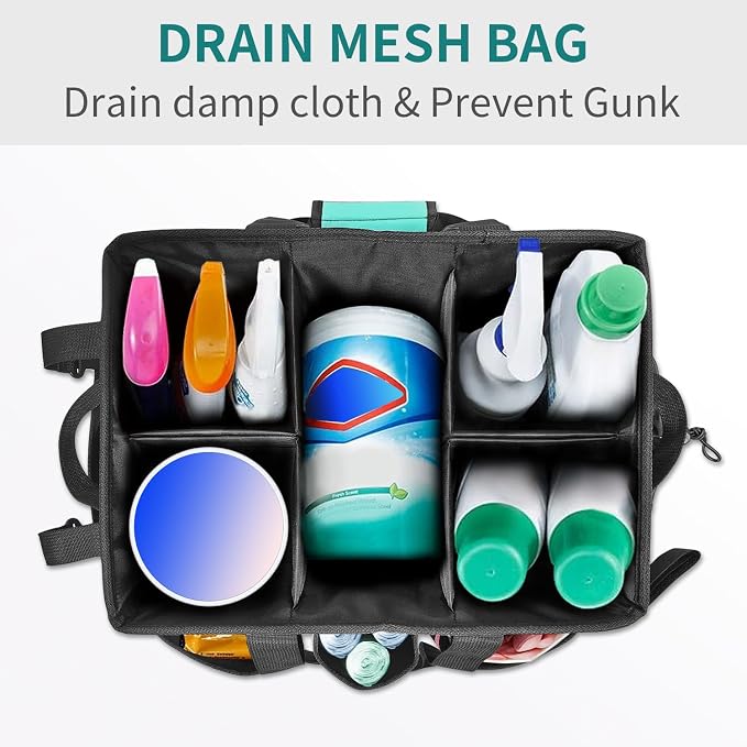 Cleaning Bags for Housekeepers, Large Cleaning Supplies Organizer with Handles & Shoulder Strap, Cleaning Caddy Bag with Foldable Divider for Cleaners, Car Horse Cleaning Bag (Green)