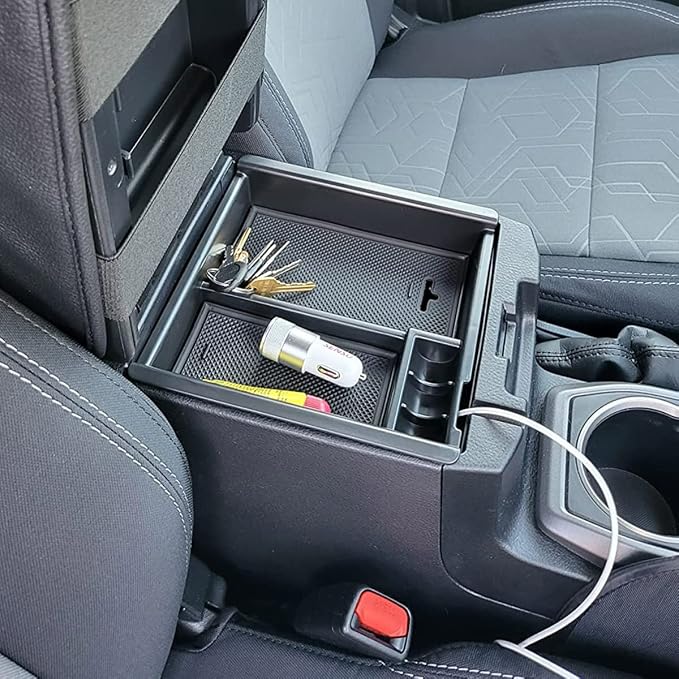EDBETOS Center Console Accessory Organizer Compatible with Toyota Tacoma 2016-2019 2020 2021 2022 2023 ABS Material Armrest Box Insert Tray (Black Trim)