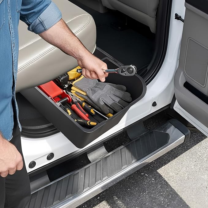 MAXDOM Under Seat Storage Fit for (2015-2026) F150 SuperCrew/Crew Cab (2017-2026) F250 F350 F450 F550 Super Duty Rear Underseat Organizer Box