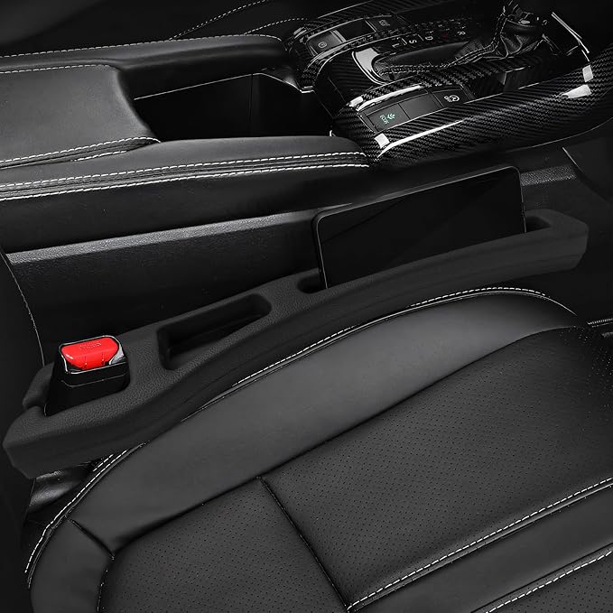 2 PCS Car Seat Gap Filler Organizer, No Drop Vehicle Seam Plug Organizer with Storage Slot, Multifunctional Console Side Gap Filler for Most Vehicles, Car Accessories (Black)