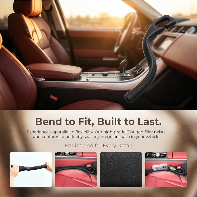 Car Seat Gap Filler 2-Pack, Universal Anti-Drop Organizer Strip with Storage Slot, Car Organizer Between Seat & Console for Cars, SUVs, Trucks (Black)