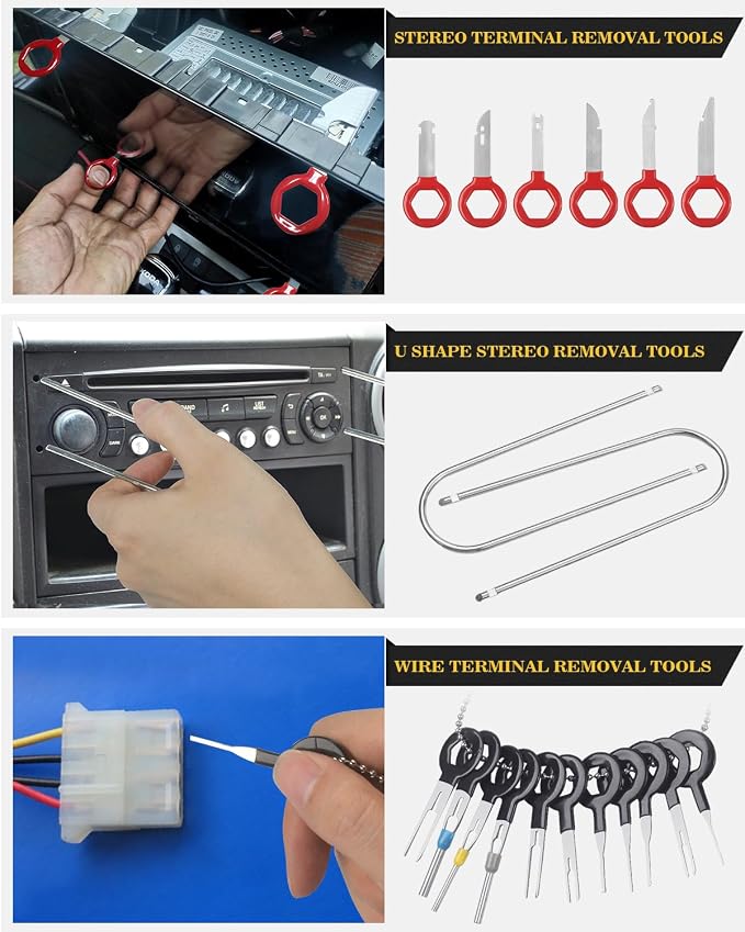 Poraxy Trim Removal Tool, 120Pcs Car Panel Door Audio Removal Tool Kit, Auto Clip Pliers Fastener Remover Pry Tool Set with Storage Bag