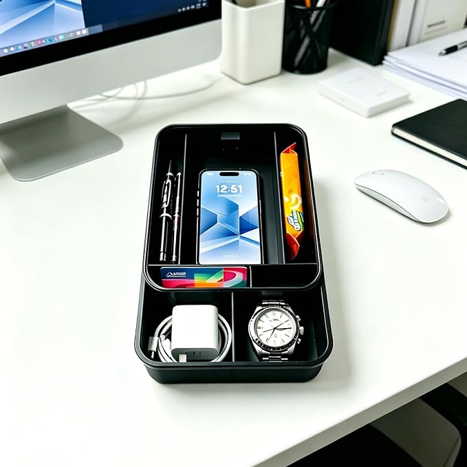 Car Armrest Extra Storage Box,Center Console Organizer,Dash Mount Phone Holder,Auto Rear Front Seat Organizer Tray, Car Small Caddy for Key,Sunglass,Wallets (Black)