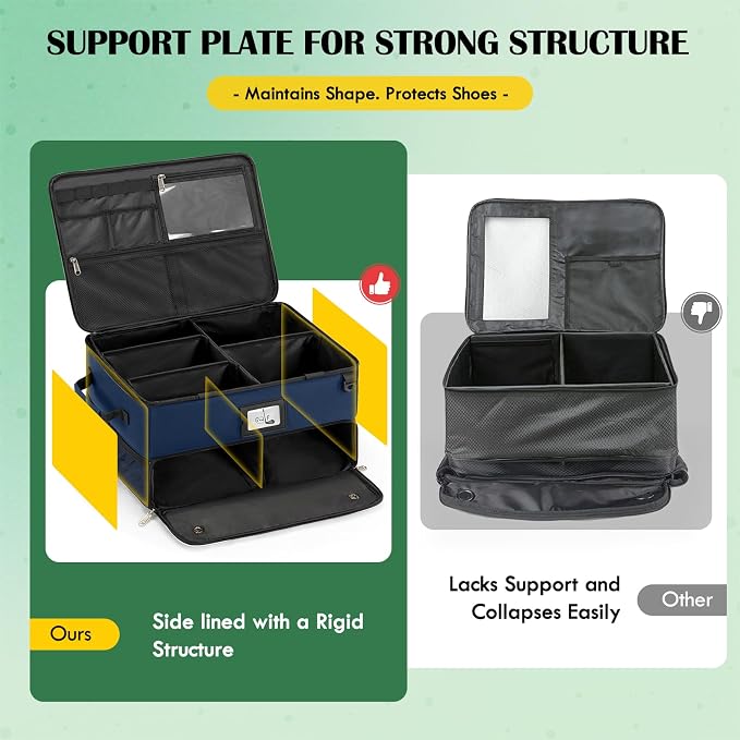 RAINSMORE Golf Trunk Organizer Golf Bag Organizers Golf Shoe Bag with Separate Ventilated Compartment for 2 Pair Shoes Golf Accessories for Balls, Gloves, Clothes