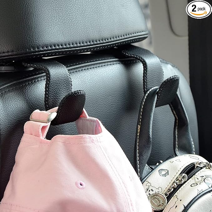 yicheyiyou Car Hooks Universal Car Vehicle Back Seat Headrest Hanger Holder Hook Microfiber Leather & Stainless Steel for Bag Purse Cloth Drink Grocery (Black)