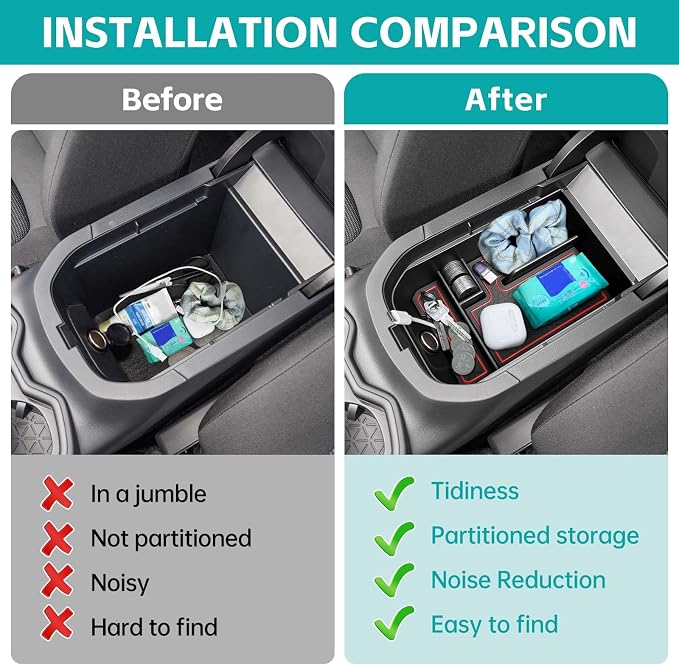 Center Console Organizer Tray Compatible with 2019-2025 Toyota RAV4 & Prime Accessories, ABS Material Insert Armrest Secondary Storage Box for RAV-4 Interior Accessories, Red