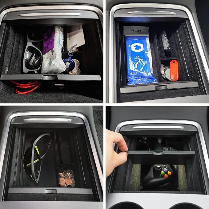 Center Console Organizer Tray fits for Tesla Model 3 Accessories 2020 2021 2022 2023, Model Y 2020 2021 2022 2023 2024（Fit Tesla Model 3/Y cover close by sliding）