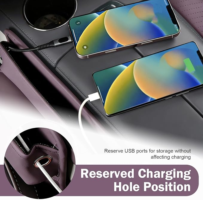 Car Seat Gap Organizer, Leather Multi-Pocket Storage Pouch, Automotive Seat Gap Organizer for Phone, Keys & Small Items, Universal for Most Cars (Purple)