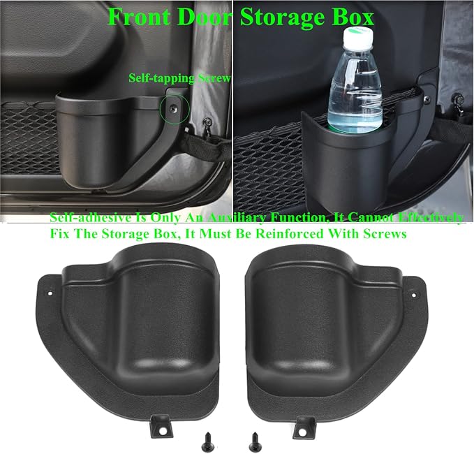 YOCTM 2-PACK Front Door Organizer Tray For 2018 2019 2020 2021 2022 2023 2024 2025 Jeep Wrangler JL JLU Rubicon Sport Sahara Gladiator JT 4EX Interior Storage Box Accessories Black (Front Door Tray)