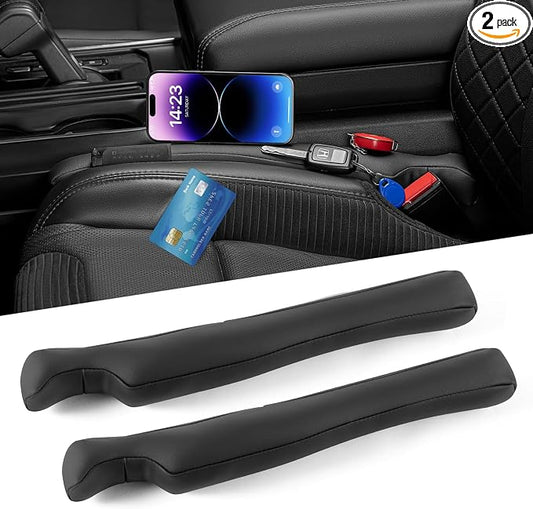 Car Seat Gap Filler, 2 Pack Leather Universal Gap Stopper for Car Truck SUV to Block The Gap Between Seat and Console Organizer Stop Things from Dropping, Black