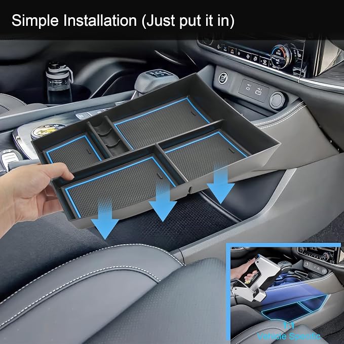 2021-2026 Rogue Center Console Organizer Lower, for Nissan Rogue (S/SV/SL/Platinum/Rock Creek/Dark Armor), Durable ABS &Anti-Slip Rubber Console Tray Insert 2026 2025 Rogue Accessories (Blue)