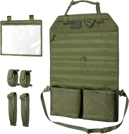 WYNEX Car Seat Organizer, Molle Backseat Cover Organizer Protector with Sling Rack, Visual Pocket and Patch, Universal Vehicle Fits for F150, Jeeps, Pickups & Trucks for Road Trips