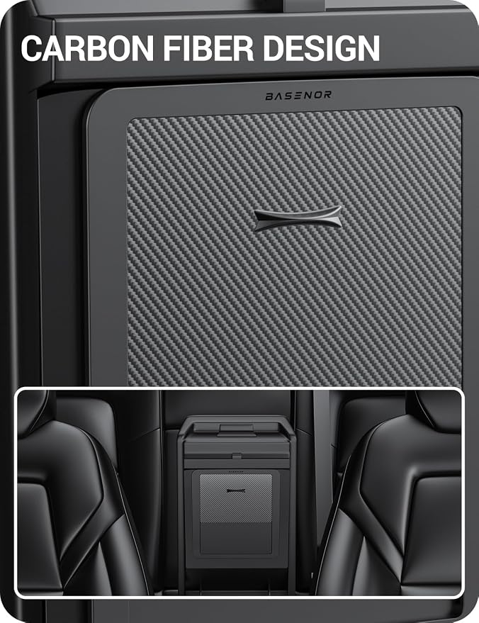 BASENOR Upgraded Tesla Model Y Model 3 Armrest Hidden Storage Box [Carbon Edition] [Powerful Magnetic] Center Console Secret Compartment Accessories 2017-2024 (Proprietary Design)