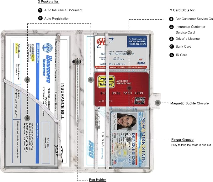 TOURSUIT Car Registration and Insurance Card Holder, Vehicle License Document Glove Box Compartment Organizer, Interior Car Accessories for Women Men (Marble Grey)
