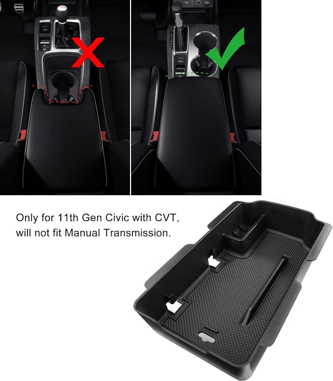 Thenice for 11th Gen Civic Armrest Storage Box Insert Tray Glove Box Organizer for Honda Civic 2022 2023 2024 2025 2026 with CVT