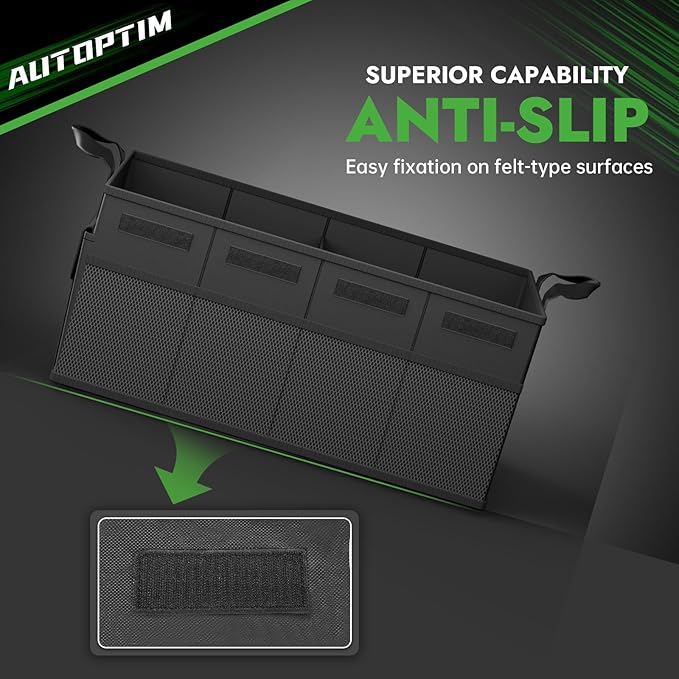 AUTOPTIM Car Trunk Organizer - Collapsible Car Organizer with Non Slip Bottom & Multiple Pockets for Groceries, Trunk Storage with Base Panel for SUV Sedan Van, 2 Compartments (Black, Small, 2 Pack)