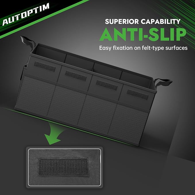 AUTOPTIM Car Trunk Organizer - 65L Collapsible Car Organizer with Non Slip Bottom & Multiple Pockets for Groceries, Trunk Storage with Base Panel for SUV Sedan Van, 2 Compartments (Black, Medium)