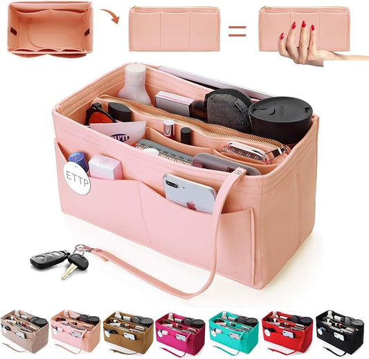 Purse Organizer Insert, Felt Tote Organizer Insert With Metal Zipper, Handbag Organizer For Speedy, Neverfull, Tote, Handbag, 7 Colors 5 Sizes