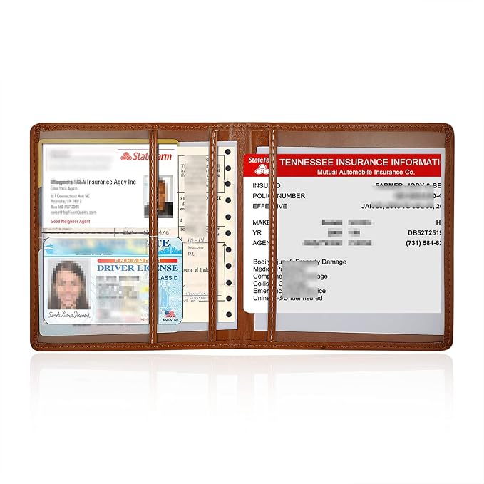 Car Registration and Insurance Holder, 5.5 x 5 Inch PU Leather Vehicle Glove Box Organizer Wallet Case Organizer for Insurance Card, Driver License, Essential Document, Paperwork