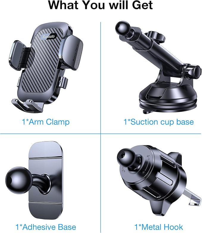 Romuto Phone Holders for Your Car Phone Holder Mount【Super Suction】Cell Phone Holder for Car Accessories for Women Men【360° Adjustable】Suction Phone Mount for Car, Window, Bathroom for iPhone Samsung
