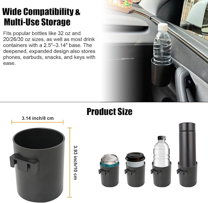 ROCCS 2PCS Car Door Cup Holder for Tesla Model Y 2025 Junior,Left&Right Side Door Drink Cup Holder Expander Organizer Accessory
