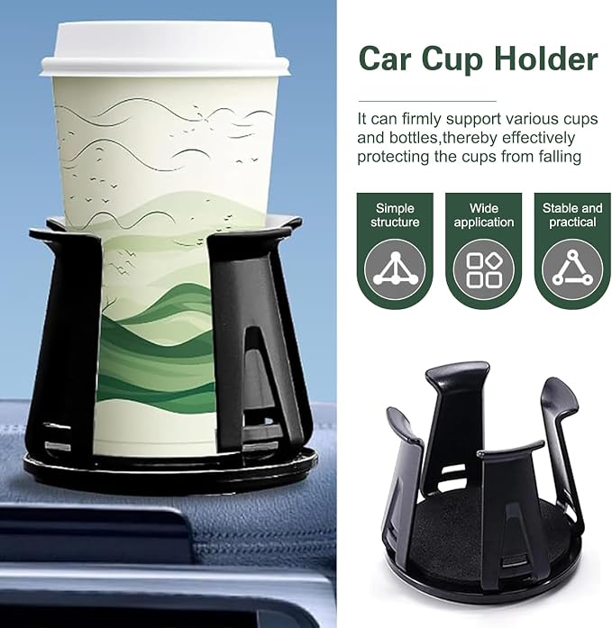 2PCS Car Cup Holder Insert, Upgraded Adaptive Clamping Arm Auto Cup Holder Expander, Adjustable Anti-Shake Car Drink Holder Insert, Anti-Slip Self-Adhesive Bottle Locking Expander Accessory