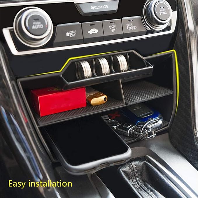 Waterproof ABS Plastic Caddy for Honda Civic Sedan 10th Gen Central Console Box Coins Trays Organizer with USB Extension Cable - Fits 2016-2021