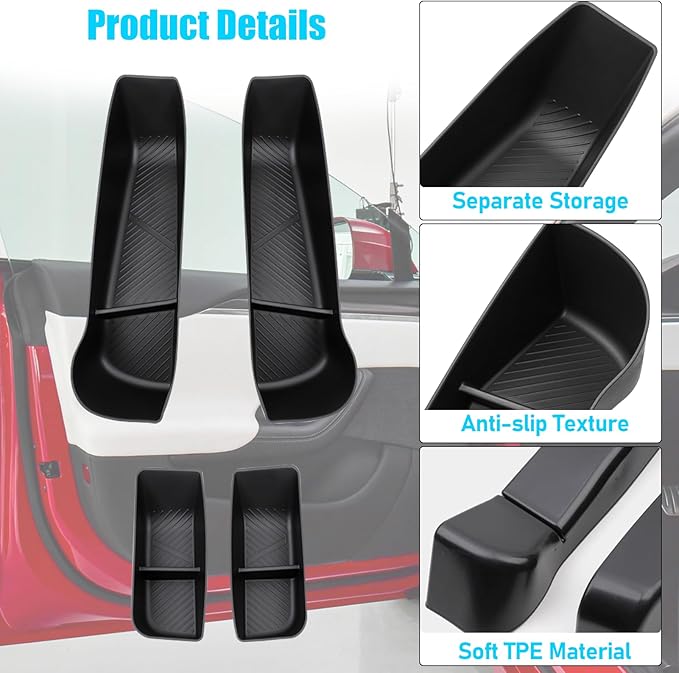 Jaronx Compatible with 2021-2026 Tesla Model S Door Side Organizer, 4PCS Front Rear Doors Pockets Inserts Storage Tray for Tesla Model S Accessories 2021 2022 2023 2024 2025 2026
