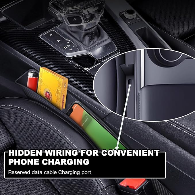 2PCS Car Seat Gap Filler Organizer,Multifunctional Car Gap Fillers with USB and Phone Holder, Universal Car Seat Storage Organizer Between Seats for Phone, Keys, Eyeglasses(Black)
