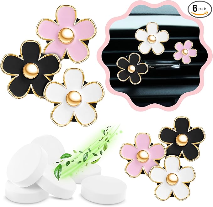 Automotive Colorful Car Decoration - Air Vent & AC Outlet Clips - Air Freshener & Interior Car Decor for Girls & Women (Black, White, Light Pink, Lavender, Eucalyptus, Jasmin)