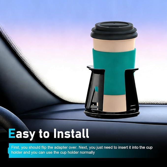 2 PCS Car Cup Holder Adapters, Anti-slip Anti-shake Drink Holder Insert, Adjustable Locking Cup Mount Expander Accessory, Self-adhesive Stabilizer for Most SUVs Sedans Trucks (Black)