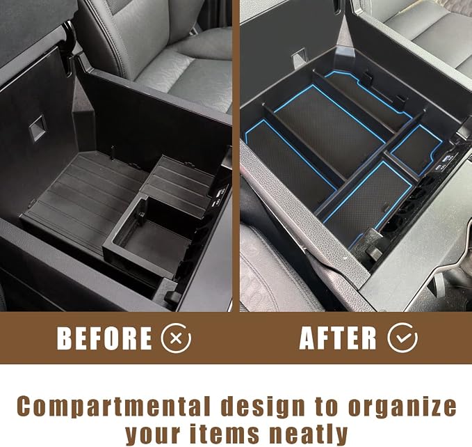 Muslogy Center Console Organizer Compatible with 2022-2025 2026 Toyota Tundra Accessories & 2023-2026 Sequoia Console Storage Box Divider Insert Tray ABS Material with Non-Slip Mats(Rubber Blue)