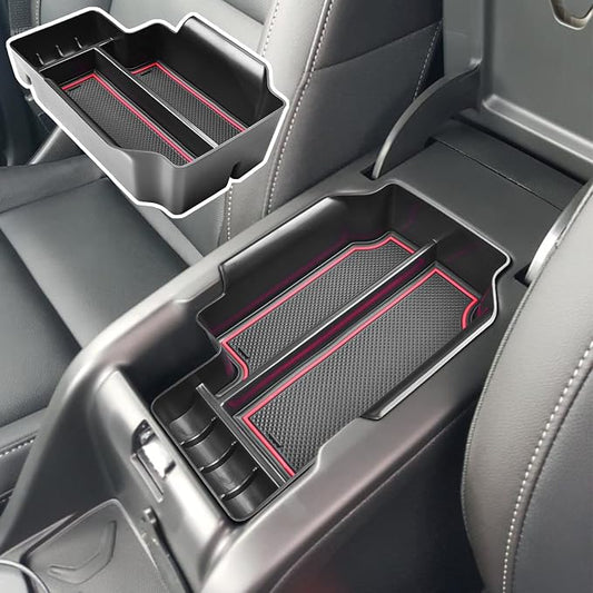 Center Console Organizer Fit Chevy Colorado/GMC Canyon, Red Trim | Compatible with 2015-2022, Armrest Secondary Storage Box, ABS Materials