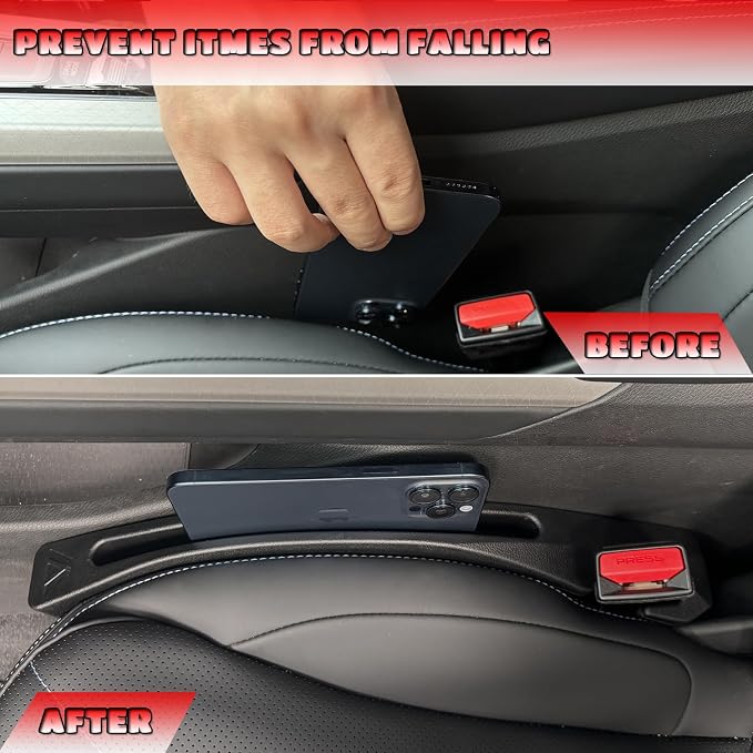 Tundra Seat Gap Filler, Car Seat Gap Filler Organizer Stop Things from Dropping Customized Interior Accessories for Truck, Black Pack of 2